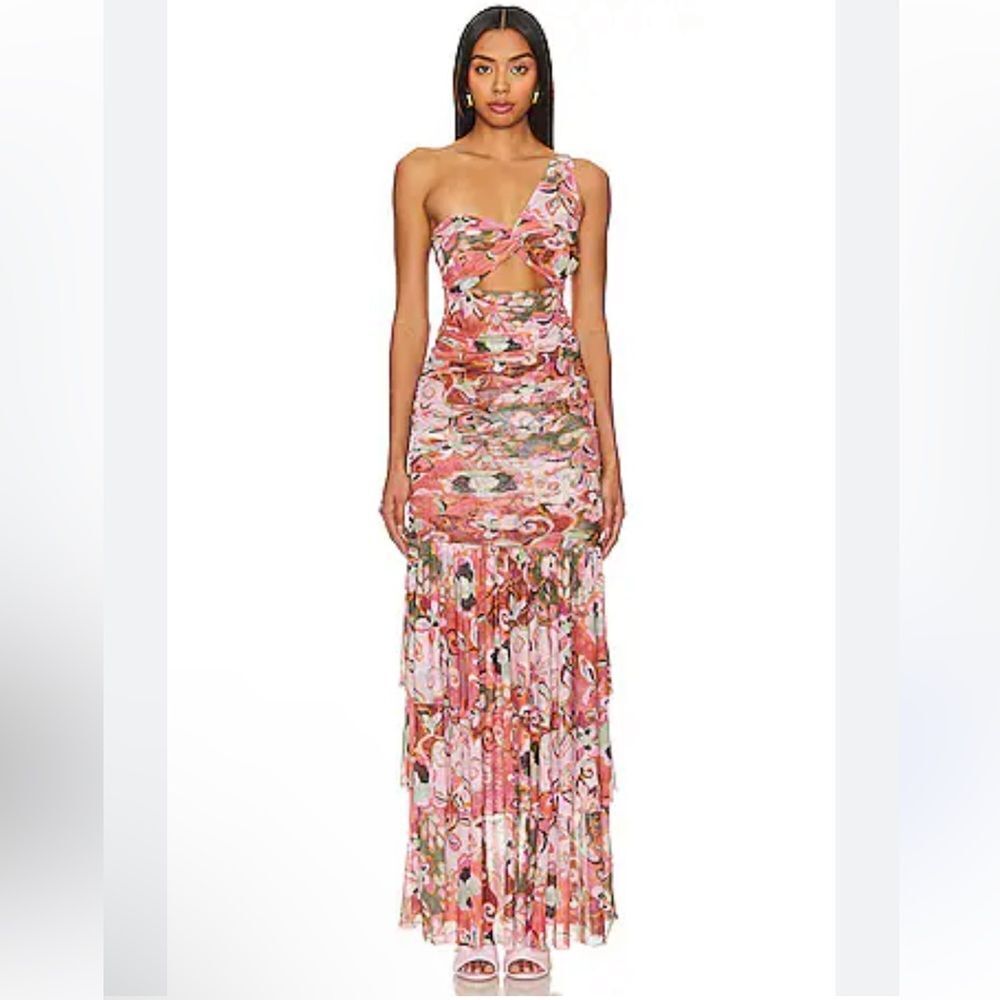 NWT MisaโLos Angeles Alethea print maxi dress gown cut out Revolve XS
